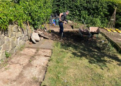 Preparing to lay a tiled path