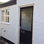 Repair of rear door, new wooden door frame