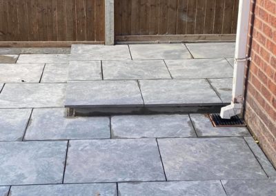 Freshly laid patio surrounding gazebo